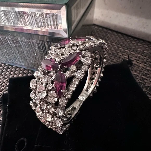 Elegant Purple and Silver Crystal Cuff Bracelet - Picture 3 of 5